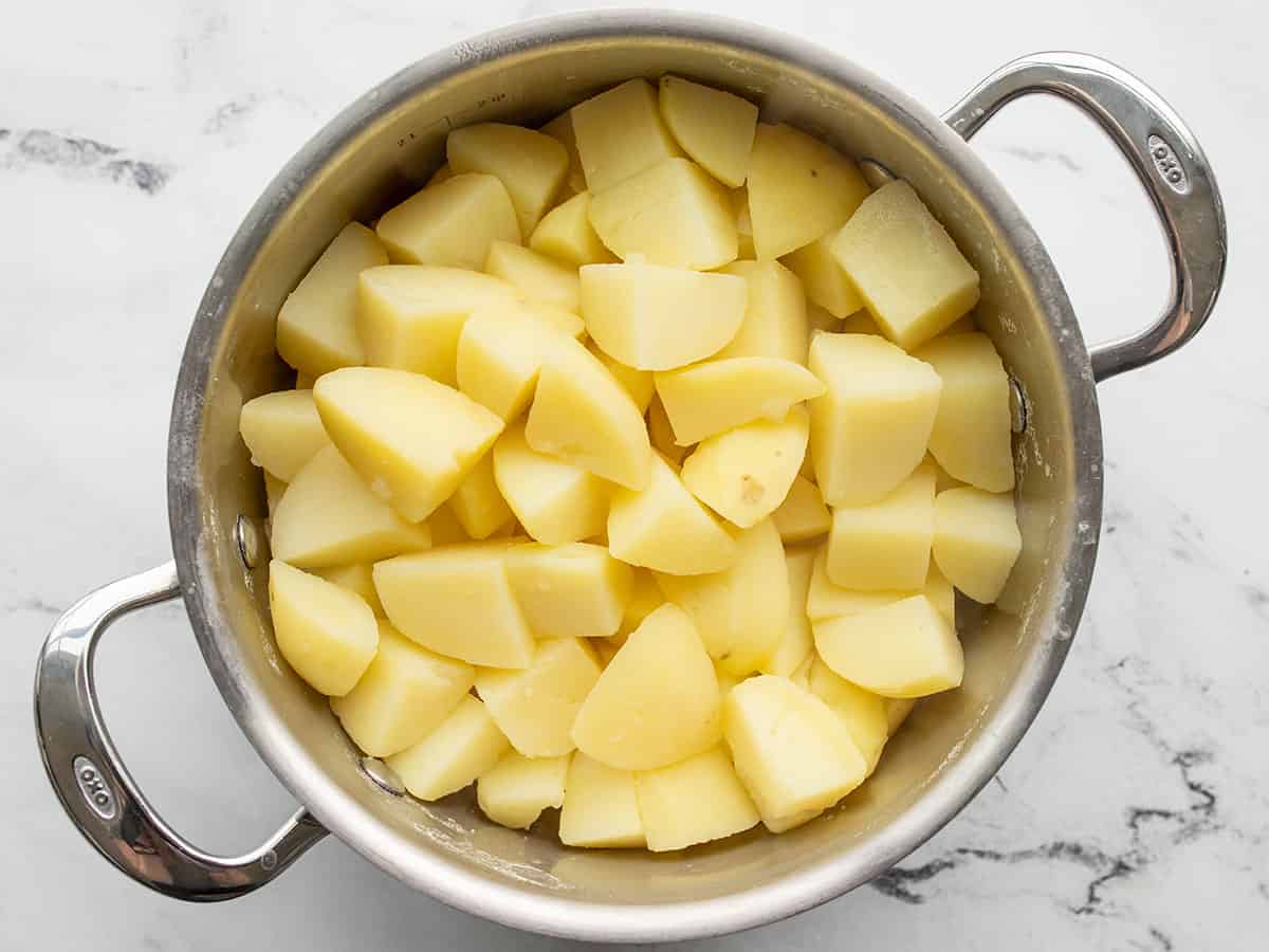 Cooked potatoes in a pot