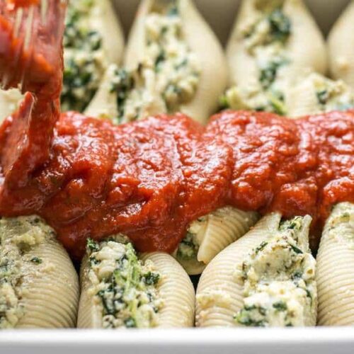 Pour Pasta Sauce Over Pesto Stuffed Shells