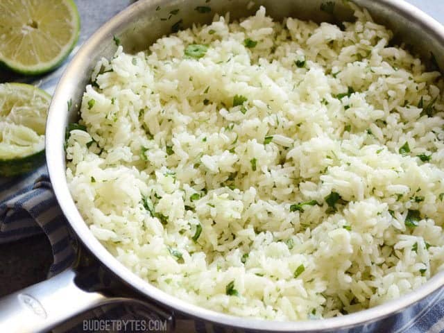 Close up of Cilantro Lime Rice in pan 