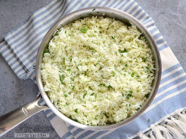 Cilantro Lime Rice cooked in pan - BudgetBytes.com