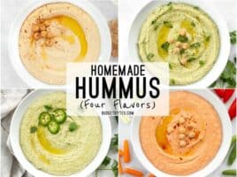 Homemade hummus is quick, easy, and inexpensive, and can be made with several different flavor add-ins. Here are four delicious flavors to try. BudgetBytes.com