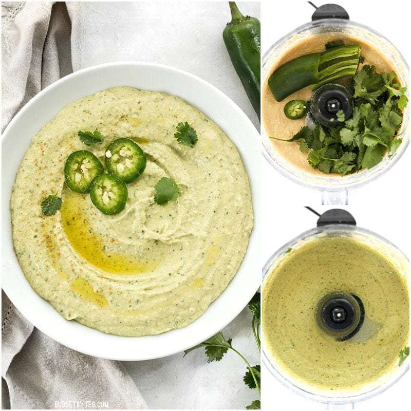 Process shot of Jalapeño Cilantro Hummus