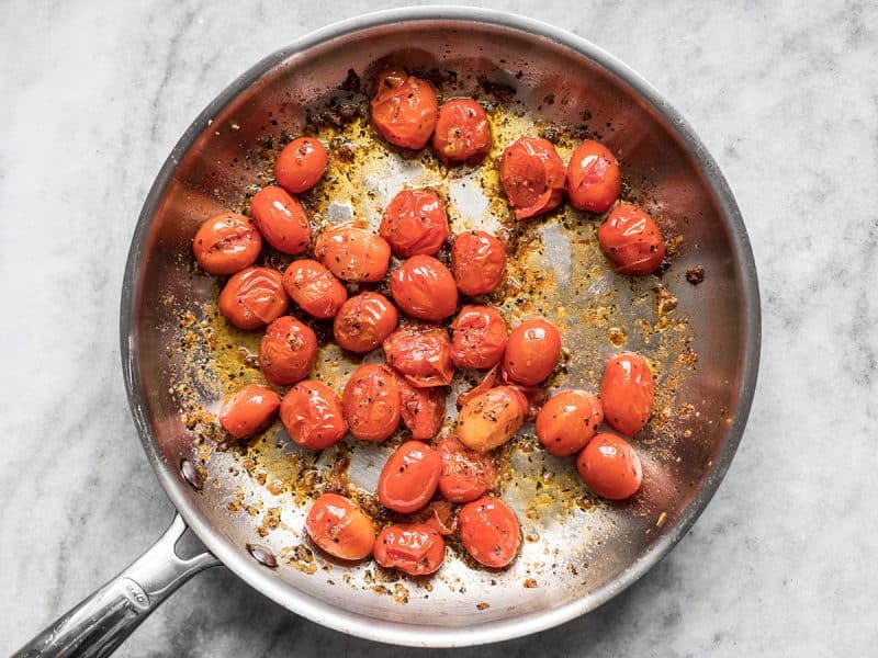 Blistered Tomatoes in the skillet
