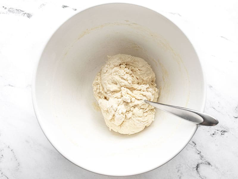 Dough ball in the mixing bowl