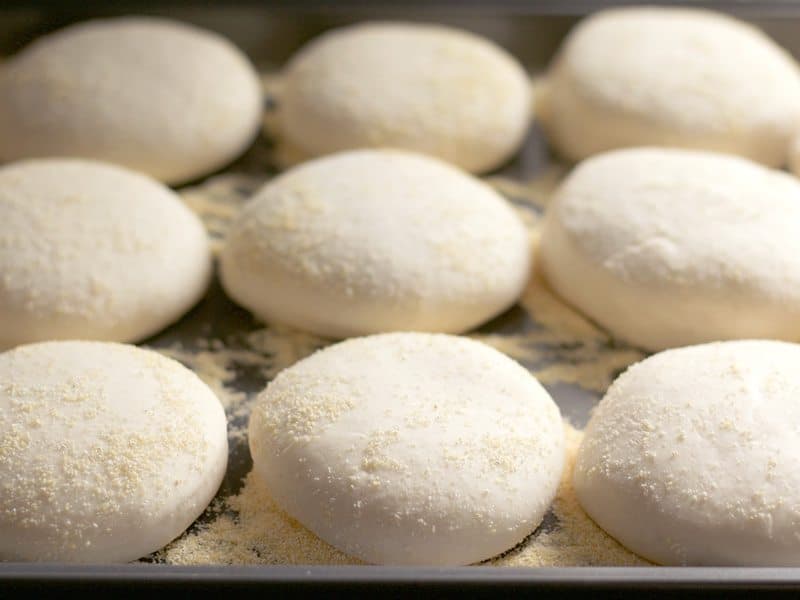 English Muffins After Rise close up from the side