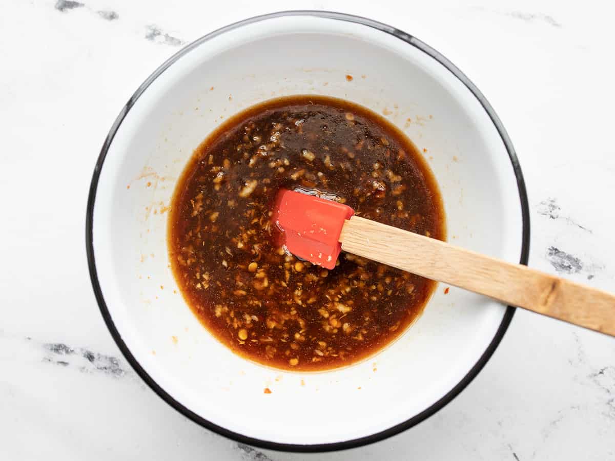Sticky ginger sauce ingredients in a bowl