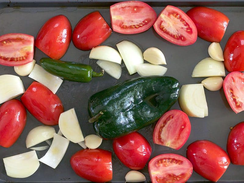 Salsa Ingredients Ready to Roast on pan 