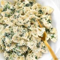 It's like having your favorite restaurant appetizer for dinner! Spinach artichoke pasta is filling, flavorful, and creamy! BudgetBytes.com