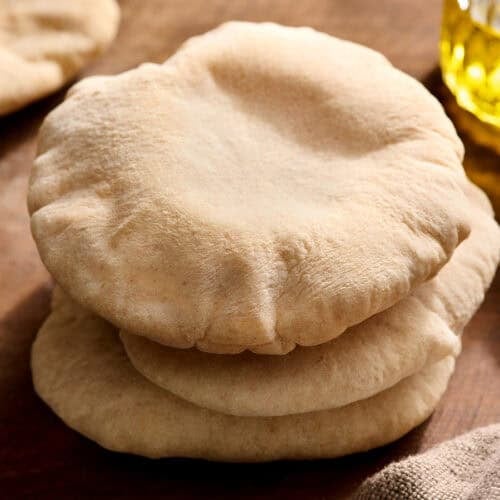 A stack of homemade pita bread.