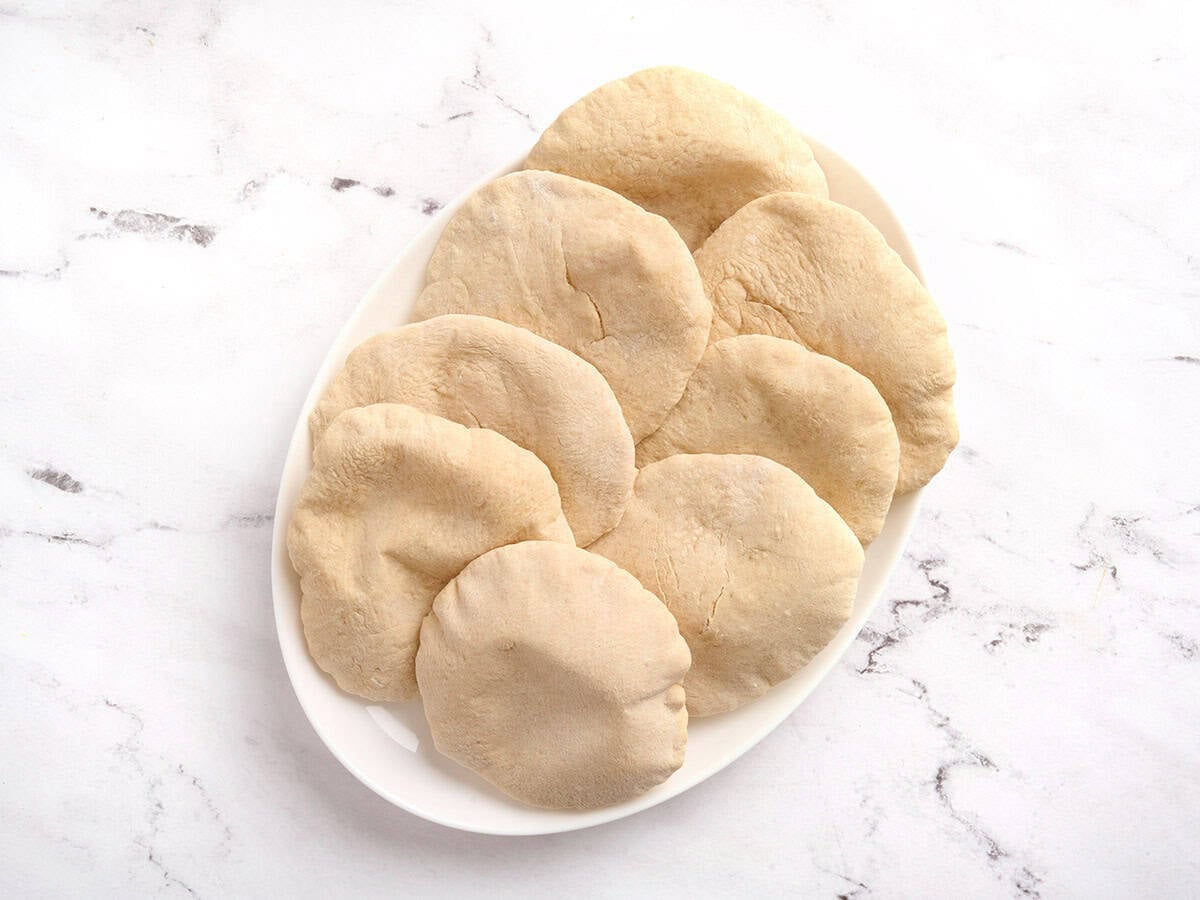 A platter of homemade pita bread.
