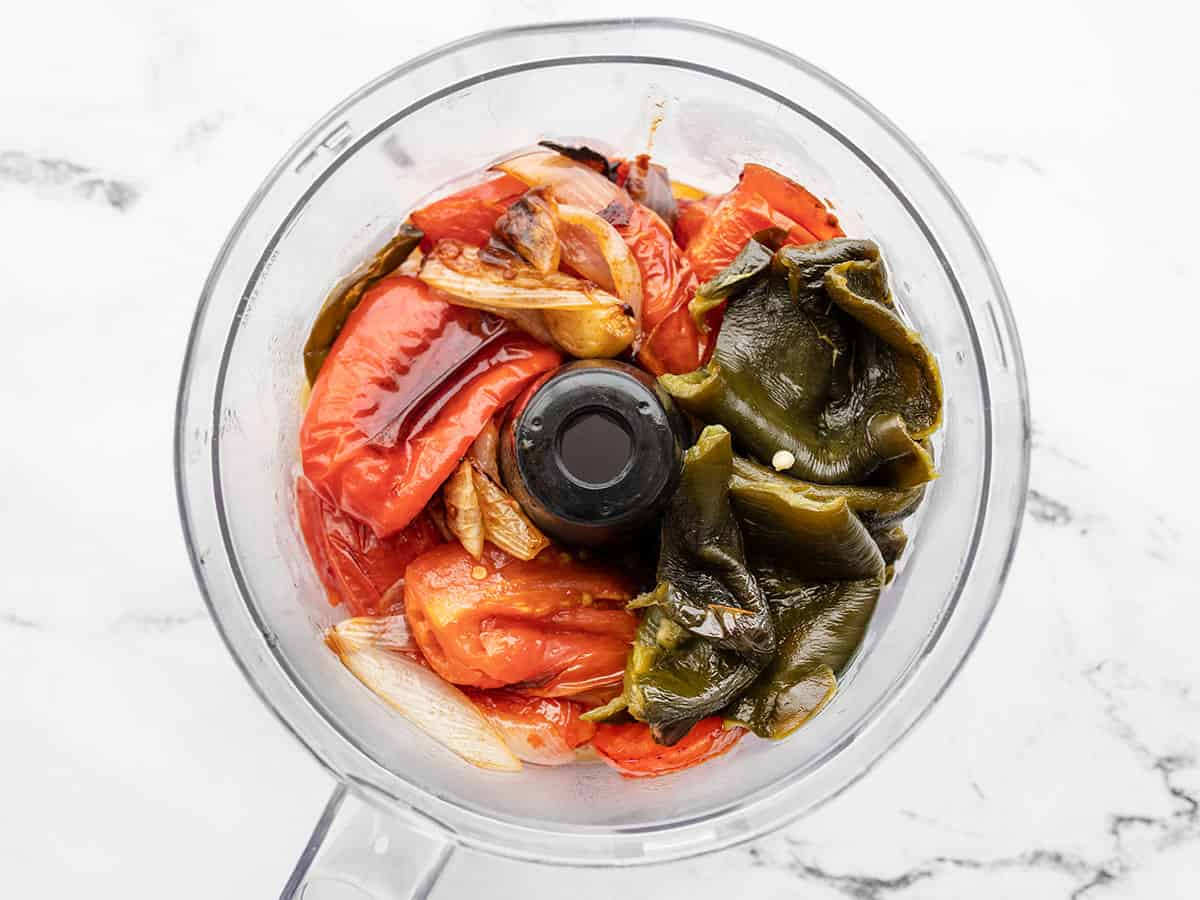 Roasted vegetables in a food processor