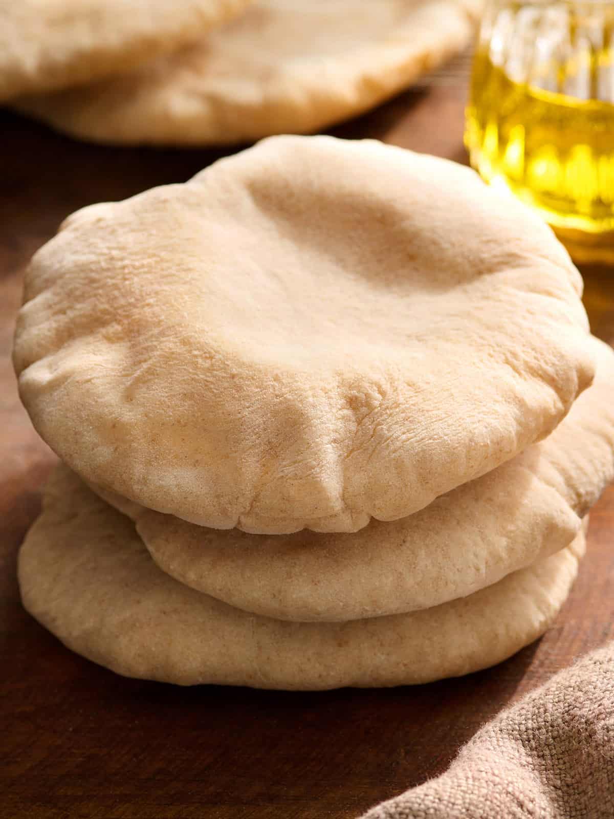 A stack of homemade pita bread.