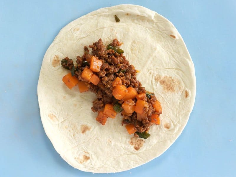 Fill Tortillas with chorizo sweet potato mixture