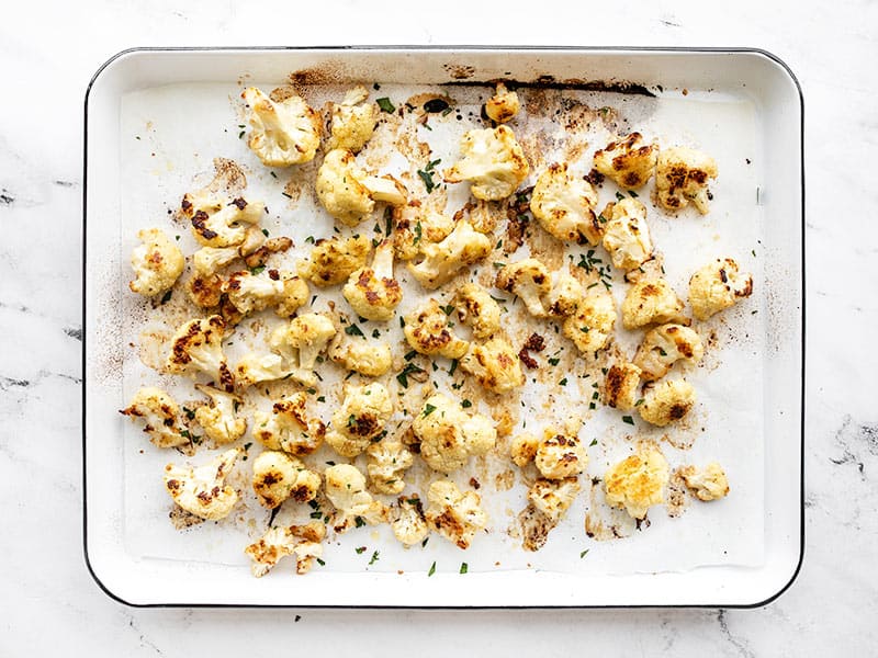 Roasted cauliflower topped with chopped parsley