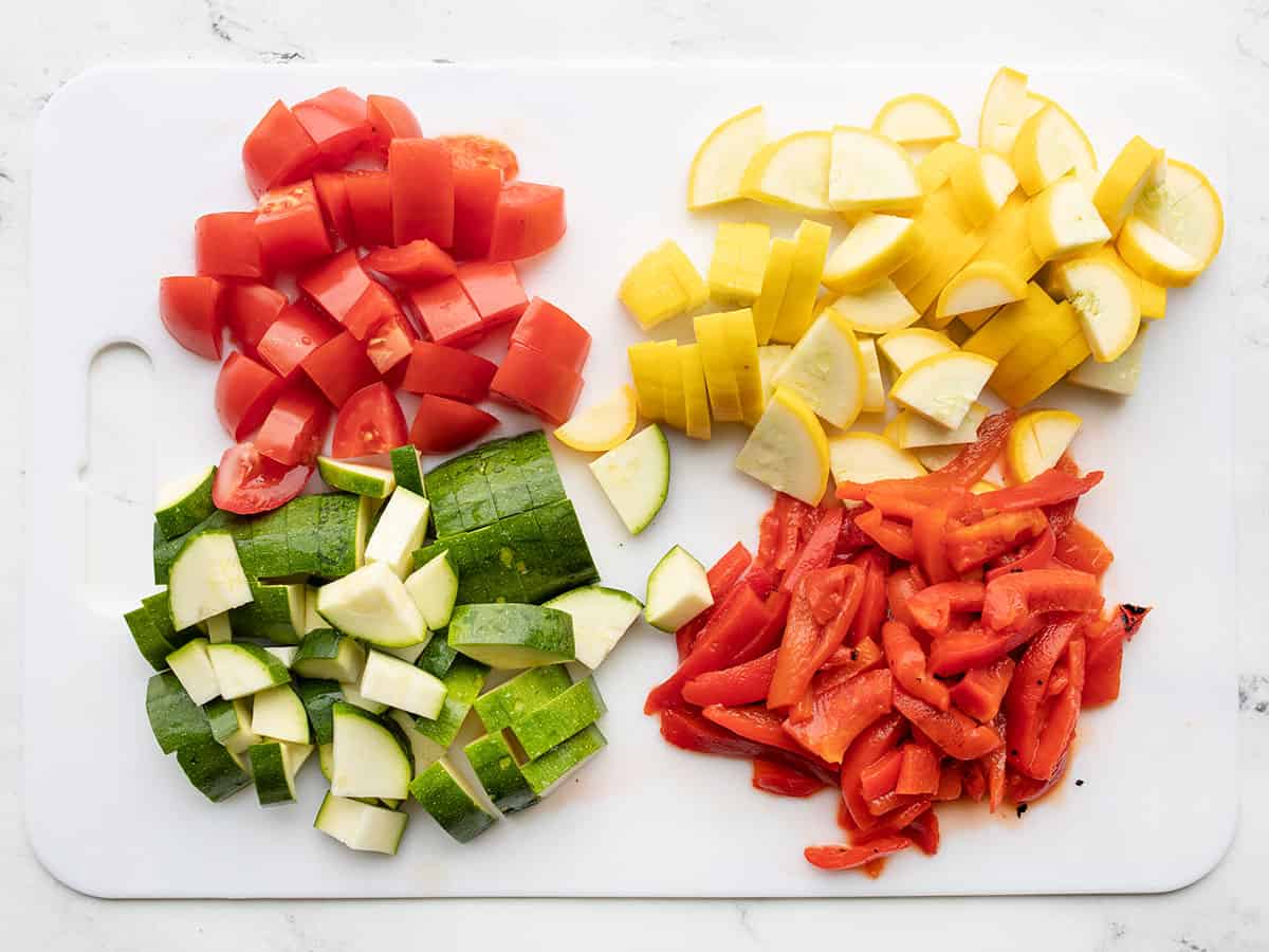 Chopped vegetables on a cutting board