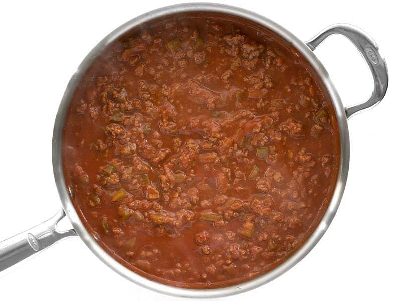 Finished Beef Sloppy Joes in skillet 