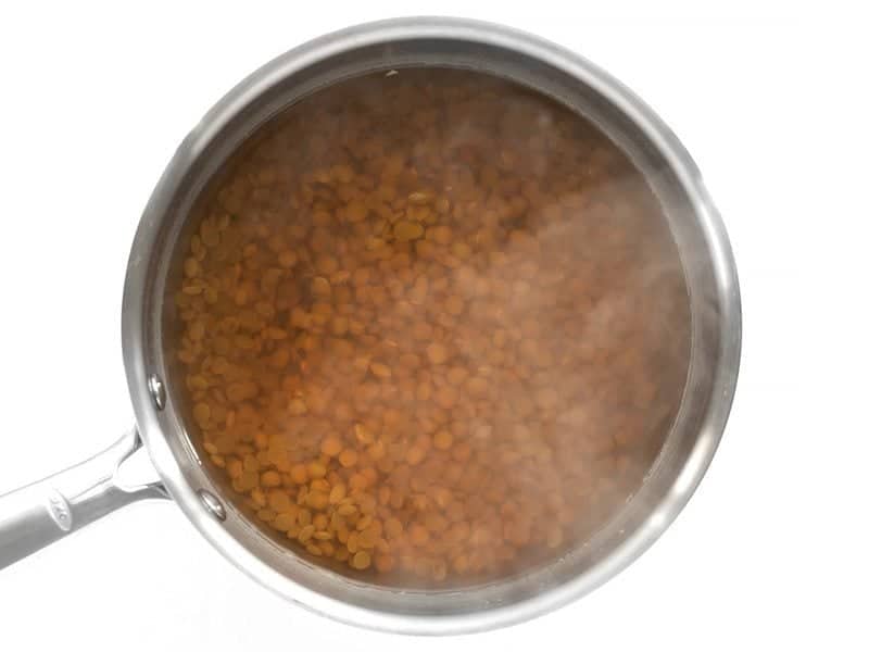 Cooked Lentils in pot 