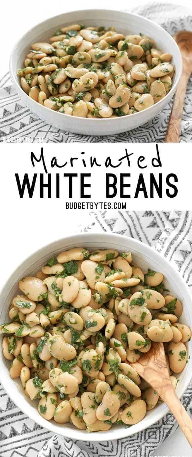 Marinated White Beans are a fast, easy, and versatile side dish that comes together in minutes. BudgetBytes.com