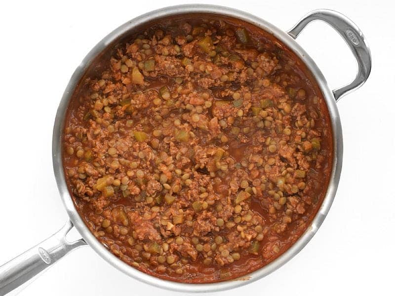 Top view of Sloppy Joes Plus finished in skillet 