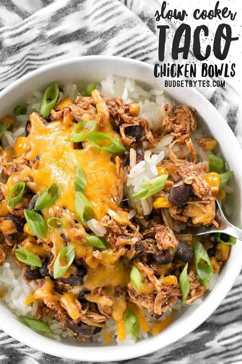 Slow Cooker Taco Chicken Bowl with melted cheese