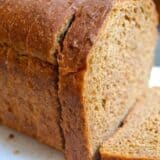 Sliced molasses oatmeal bread close-up.