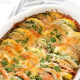 Fresh summer vegetables and savory herbs are layered together then topped with cheese before baking to perfection in this Summer Vegetable Tian. BudgetBytes.com