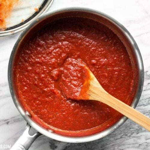 Make your own Thick and Rich Pizza Sauce at home in minutes using pantry staples. Use the sauce fresh or freeze for later! BudgetBytes.com