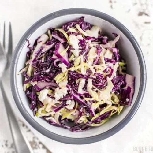 This super simple three-ingredient cabbage salad is huge on flavor and is the perfect side for all of your summer grilling. This Vinaigrette slaw with Feta will become your easy go-to side dish. BudgetBytes.com