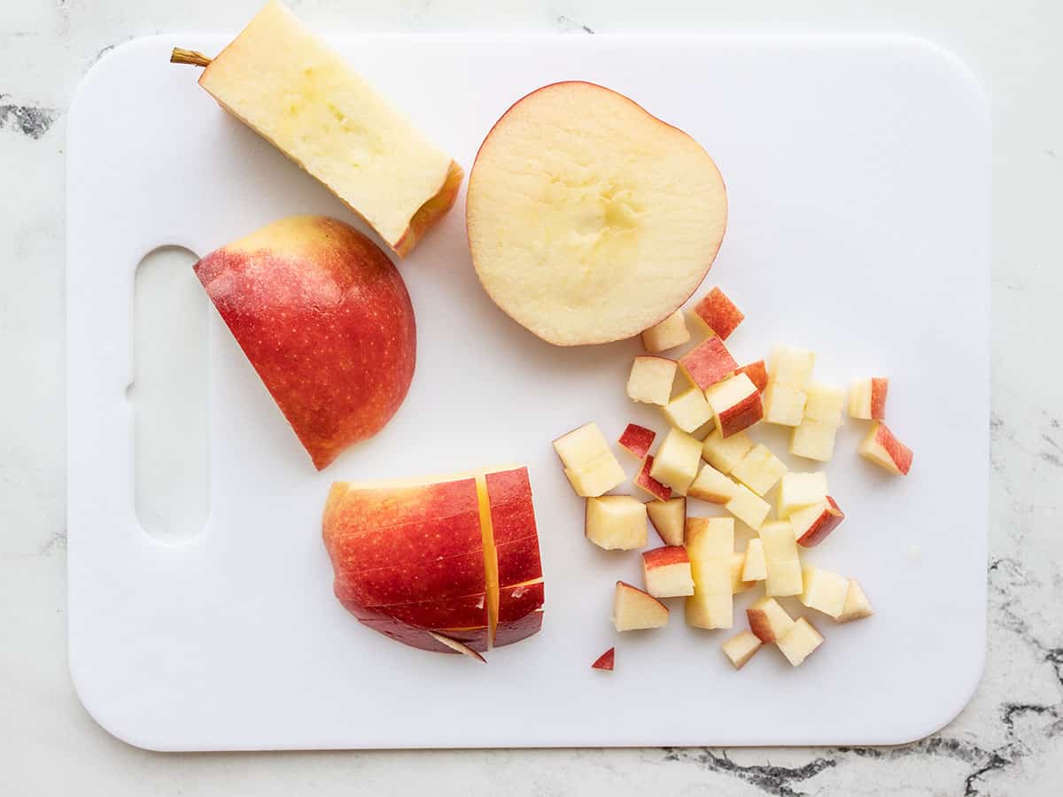 Chopped apple on a cutting board