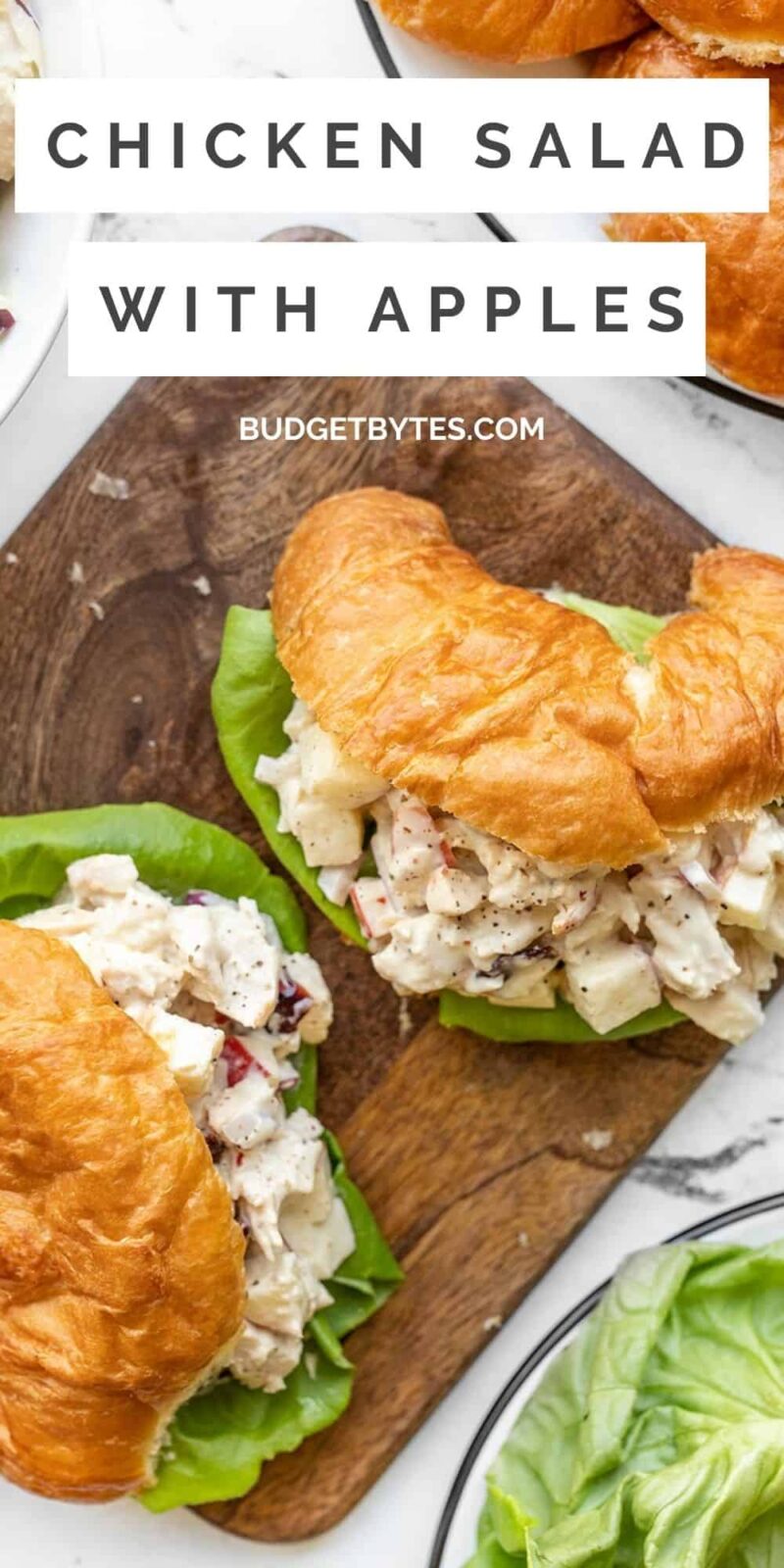 Chicken salad sandwiches on croissants, title text at the top