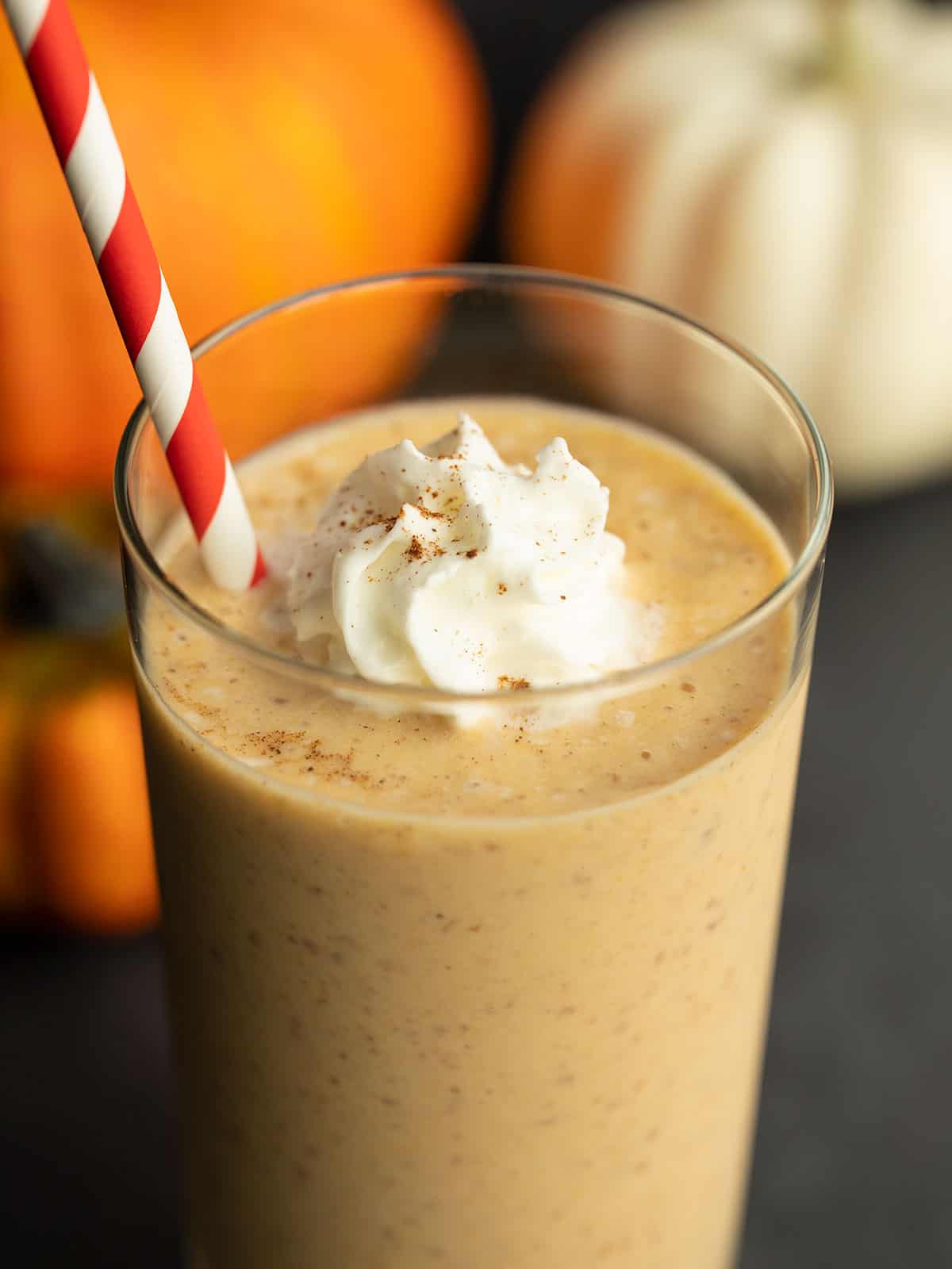 Close up side view of a pumpkin smoothie