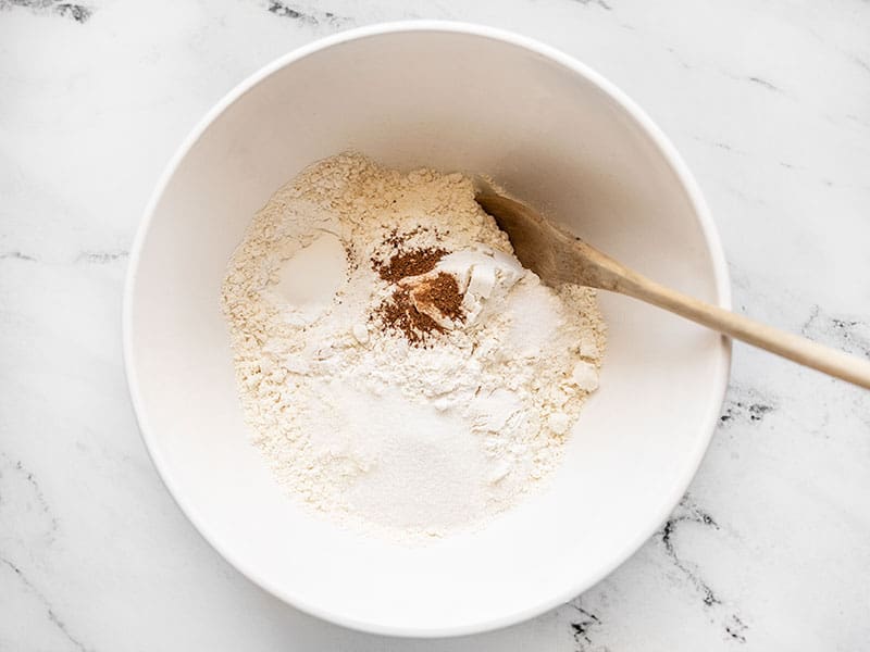 Dry ingredients in a white bowl