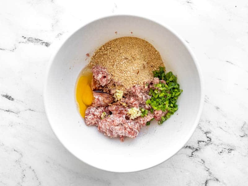 Pork and Ginger Meatball Ingredients in a bowl