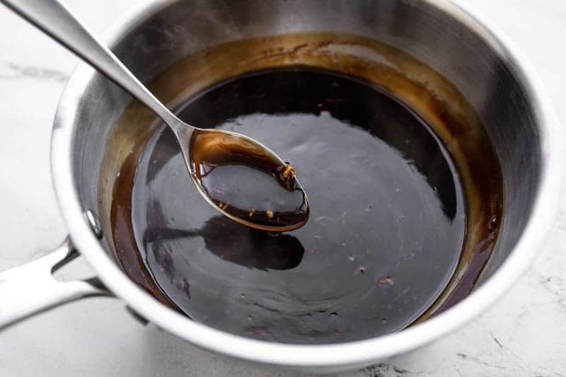 Cooked teriyaki sauce in the sauce pot