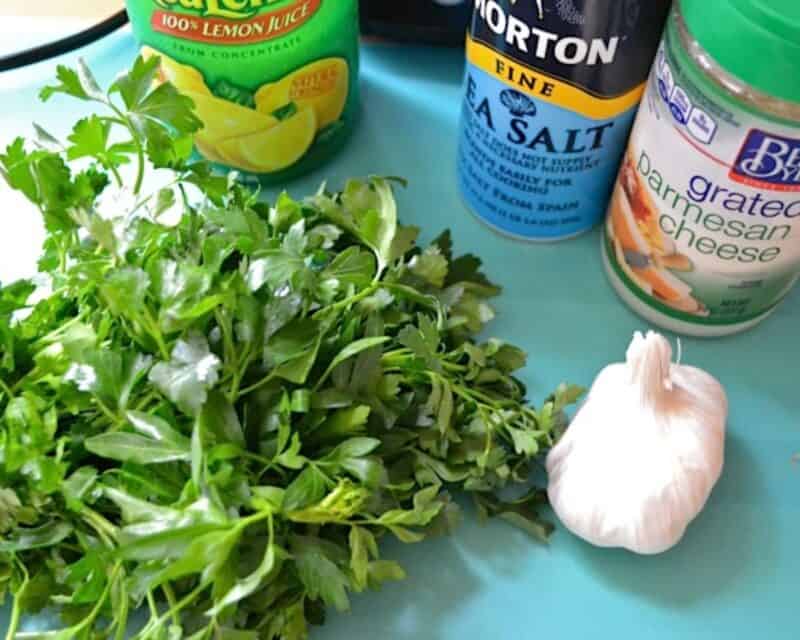 Ingredients to make parsley pesto pasta. 