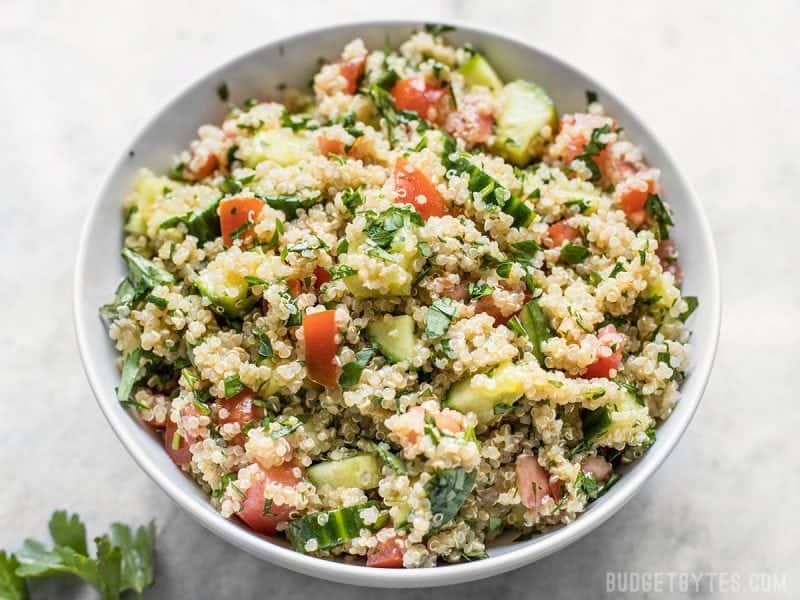 Front view of a bowl of Quinoa Tabbouleh