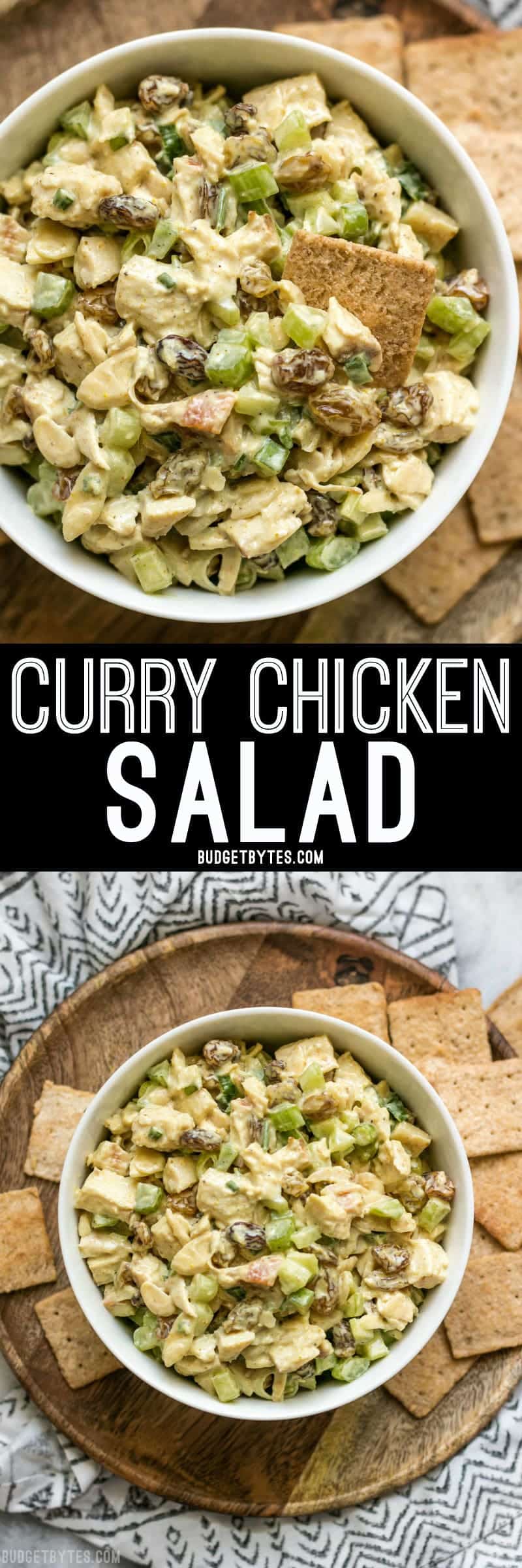 Curry Chicken Salad is a quick and tasty alternative to your traditional chicken salad with exotic curry spices, sweet raisins, and crunchy almonds. BudgetBytes.com