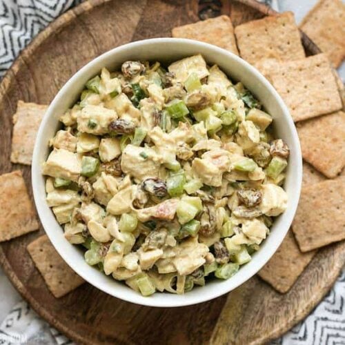 Curry Chicken Salad is a quick and tasty alternative to your traditional chicken salad with exotic curry spices, sweet raisins, and crunchy almonds. BudgetBytes.com