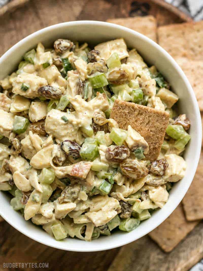 Macro view of Curry Chicken Salad in a bowl 