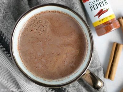 This spicy hot cocoa is rich and warm with a touch of earthy cinnamon and a slight kick from cayenne pepper to heat you up inside and out BudgetBytes.com
