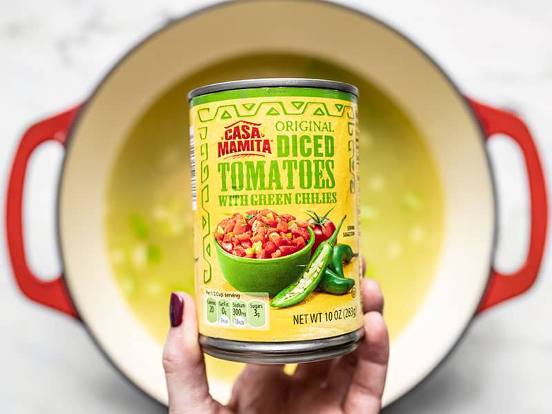 A can of diced tomatoes with green chiles