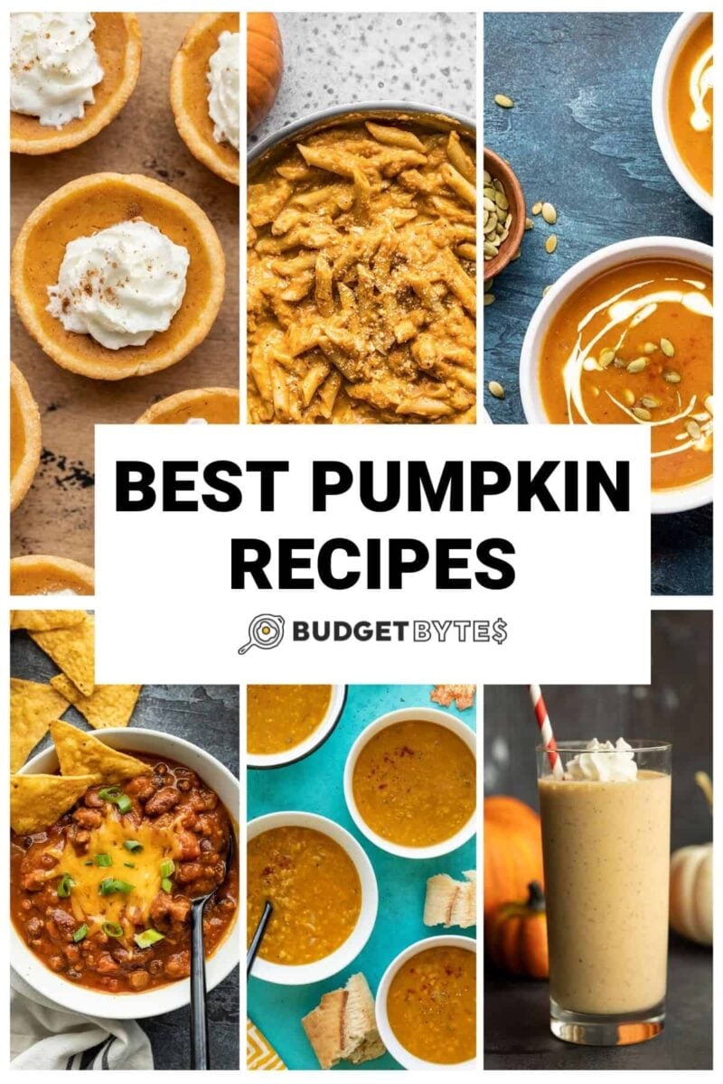 collage of pumpkin recipes with title text in the center.