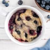 overhead view of blueberry mug muffin