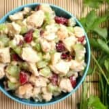 Honey mustard chicken salad in a bowl.