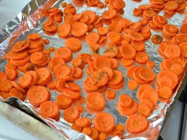 roasted carrots on baking sheet 
