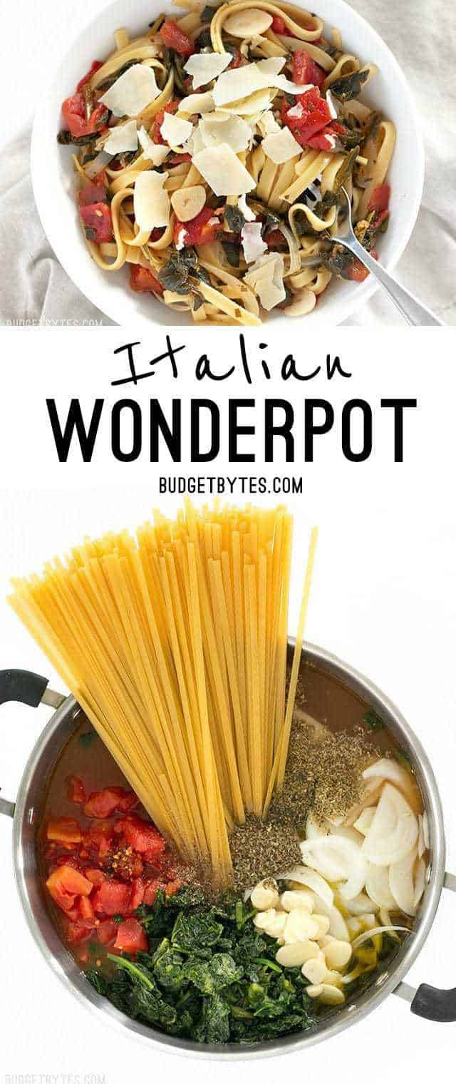All the ingredients for this Italian Wonderpot cook together in one pot to make an incredibly fast, flavorful, and easy weeknight meal. BudgetBytes.com