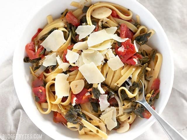 Italian Wonderpot pasta finished and in bowl with fork 