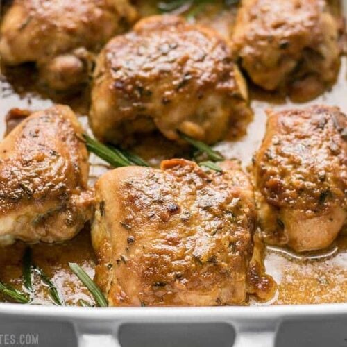 You won't find an easier, more flavorful dish than these Maple Dijon Chicken Thighs. Sweet and savory, this dish is a family pleaser. BudgetBytes.com