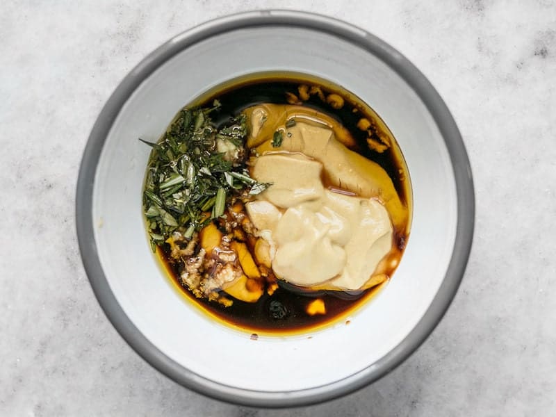 Maple Dijon Sauce Ingredients in mixing bowl