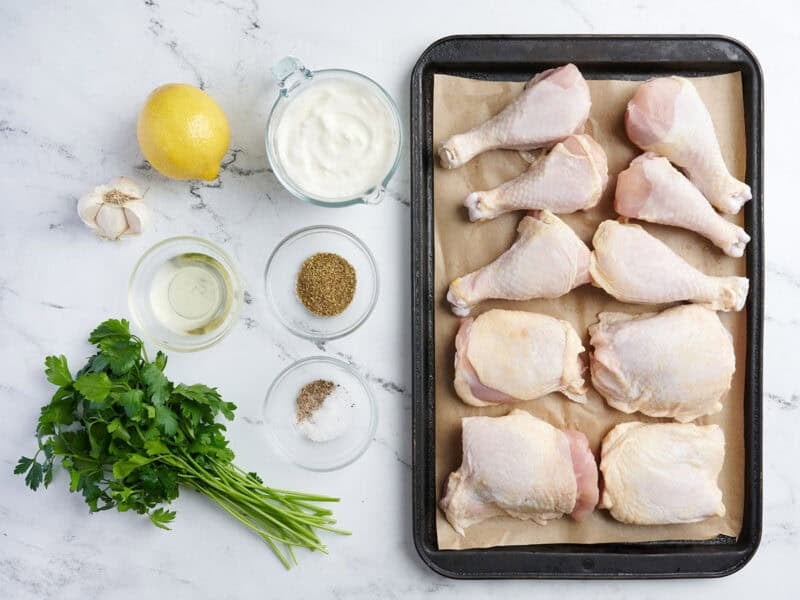 The ingredients to make greek marinated chicken.